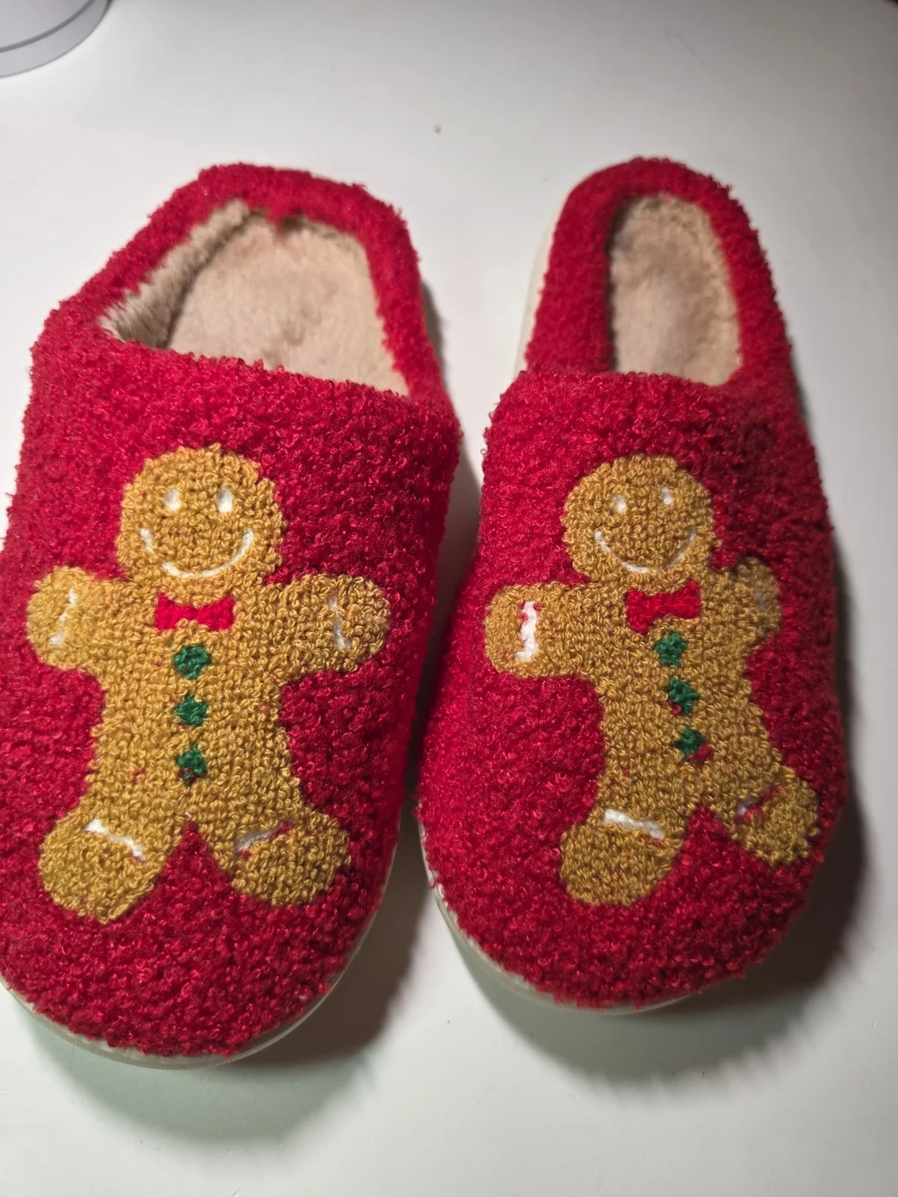 Kids Red Gingerbread Slippers - Cozy Holiday Slip-Ons